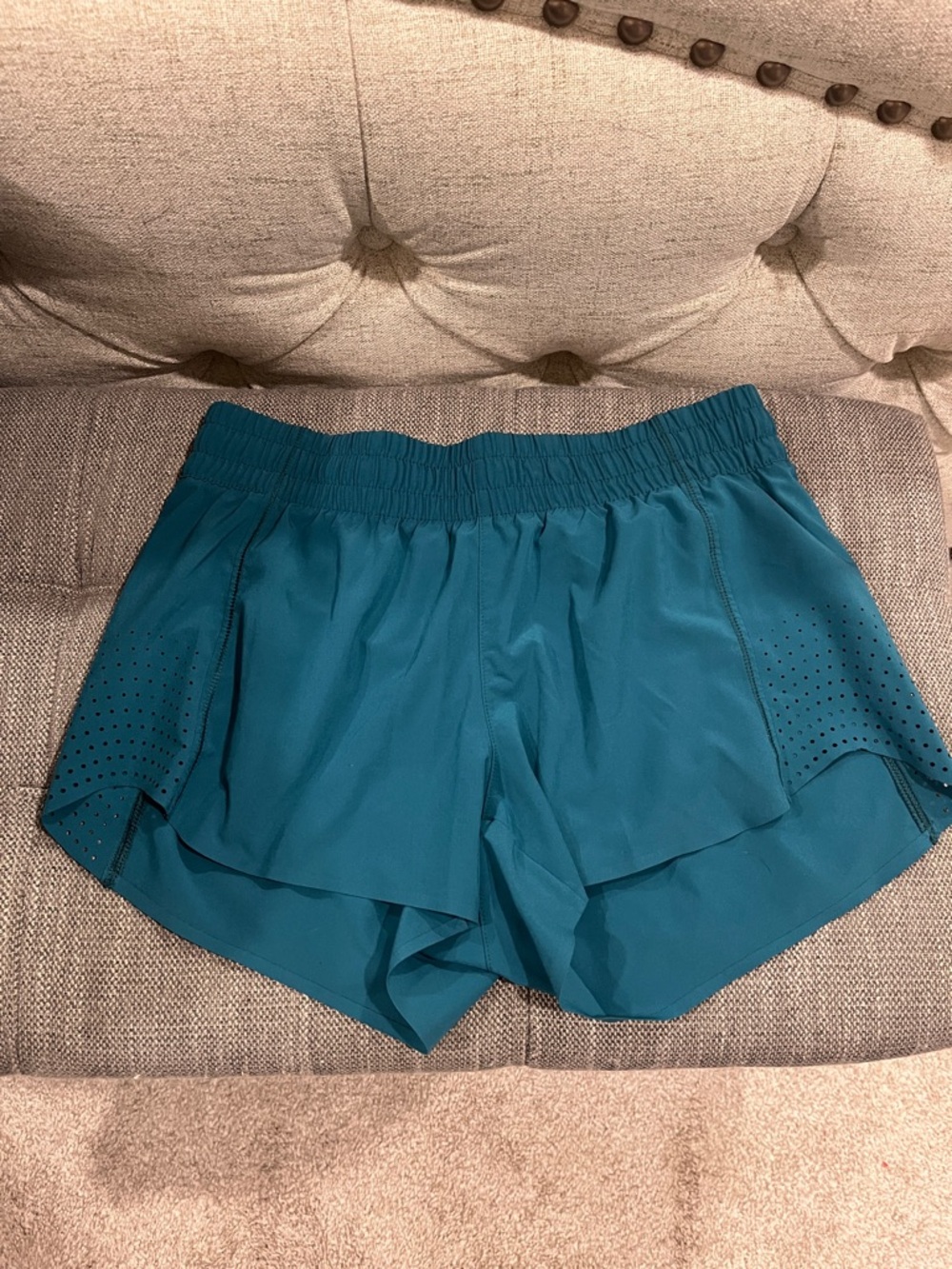 Athleta Teal Layered Athletic Shorts with Perforated Sides